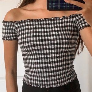 HOLLISTER OFF THE SHOULDER GINGHAM TOP